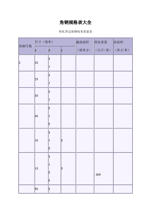 钢型材规格表大全