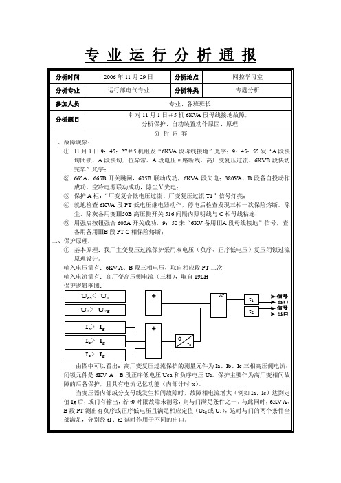 #5机6KVA段母线接地故障,分析保护,自动装置动作原因,原理