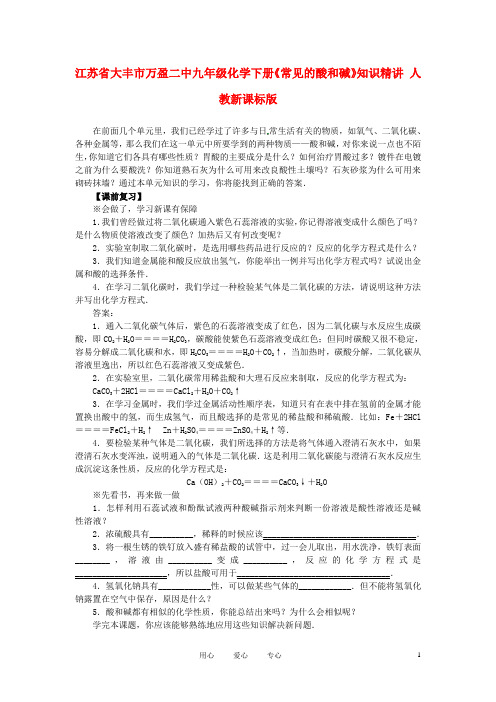 江苏省大丰市万盈二中九年级化学下册《常见的酸和碱》知识精讲 人教新课标版