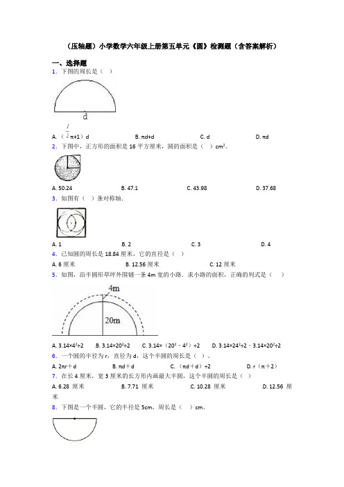 (压轴题)小学数学六年级上册第五单元《圆》检测题(含答案解析)