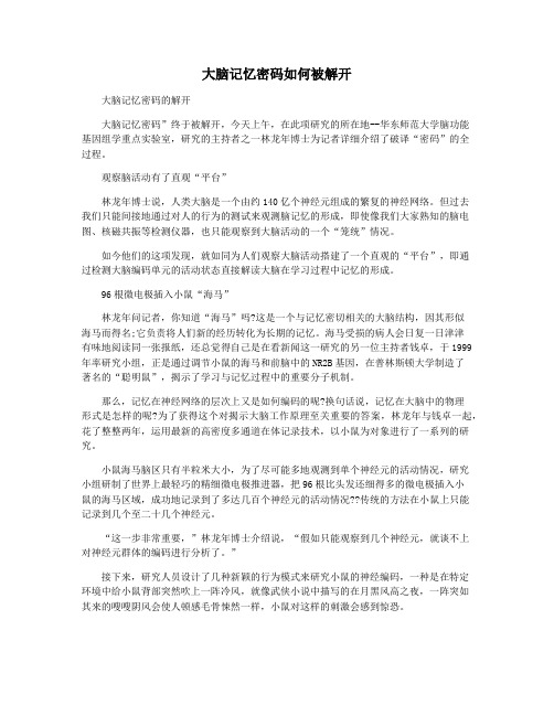 大脑记忆密码如何被解开