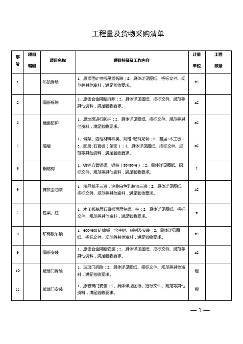 工程量及货物采购清单表