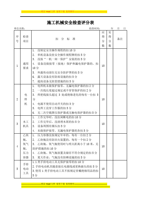 施工机械设备检查评分表