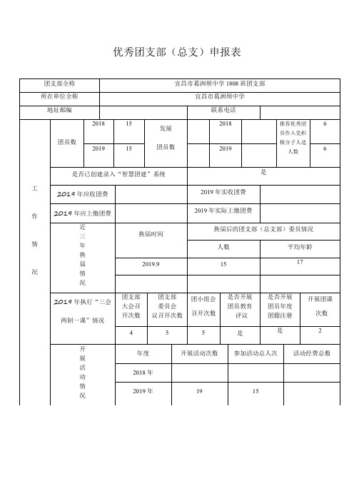 优秀团支部 申请表