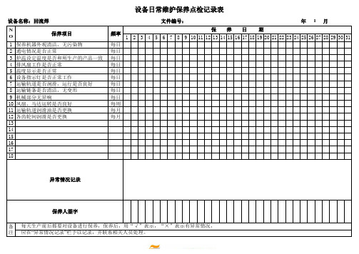 回流焊日常维护保养点检记录表