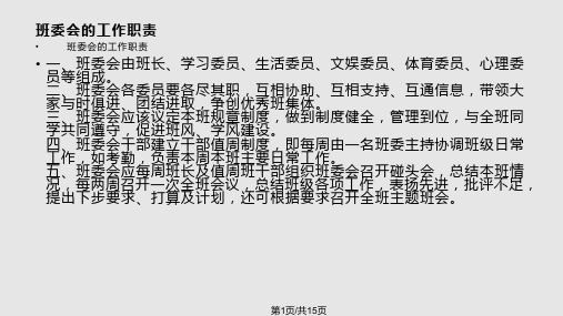 高中各班委工作职责PPT课件