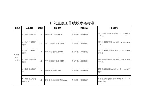 妇幼重点工作绩效考核标准