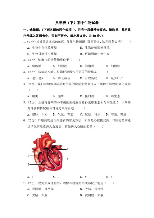 2020-2021学年八年级下学期生物期中考试试题(人教版)(word版 含答案) (2)