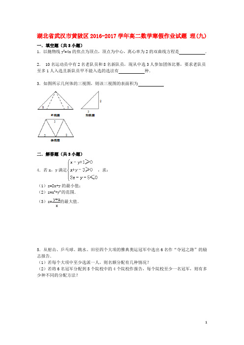 湖北省武汉市黄陂区高二数学寒假作业试题 理(九)