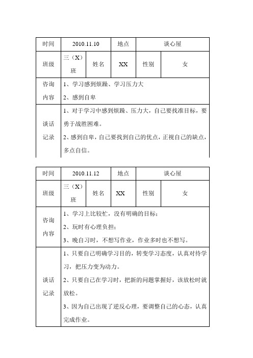 初中心理咨询记录(表格)