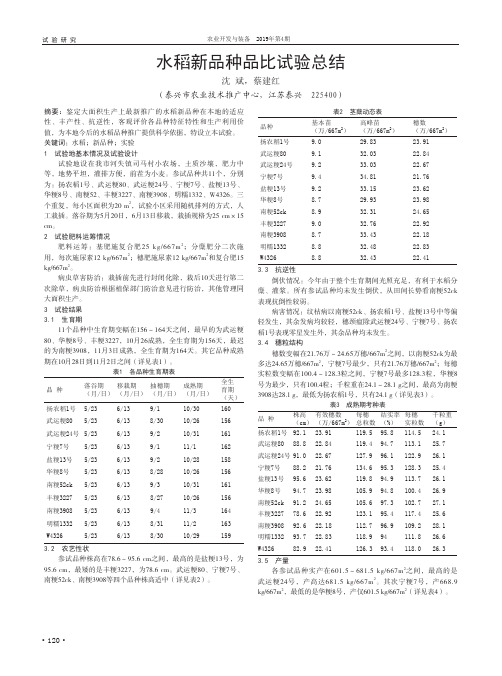 水稻新品种品比试验总结