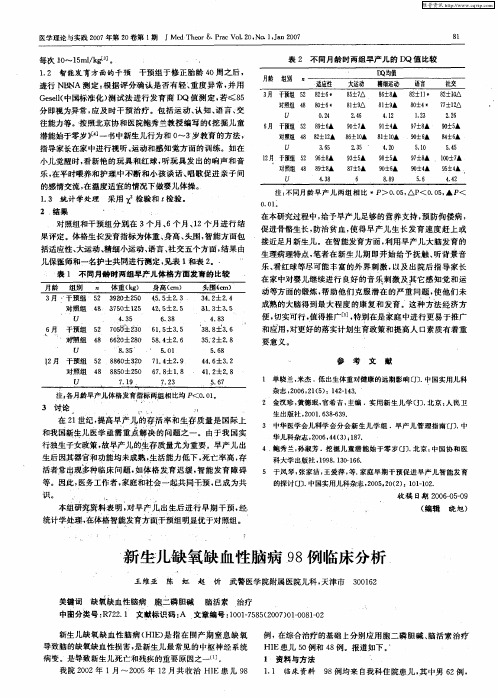 新生儿缺氧缺血性脑病98例临床分析