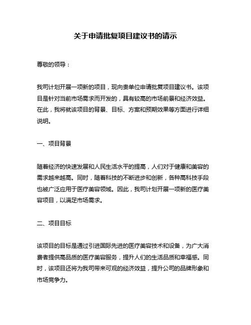 关于申请批复项目建议书的请示