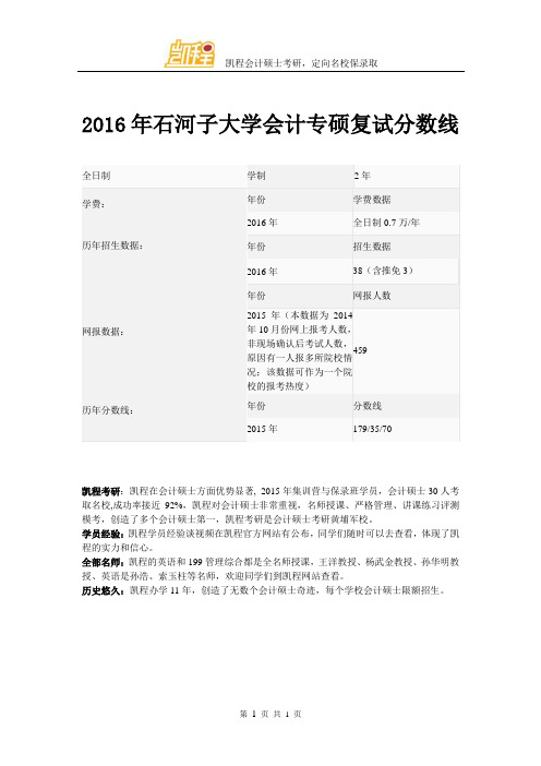 2016年石河子大学会计专硕复试分数线