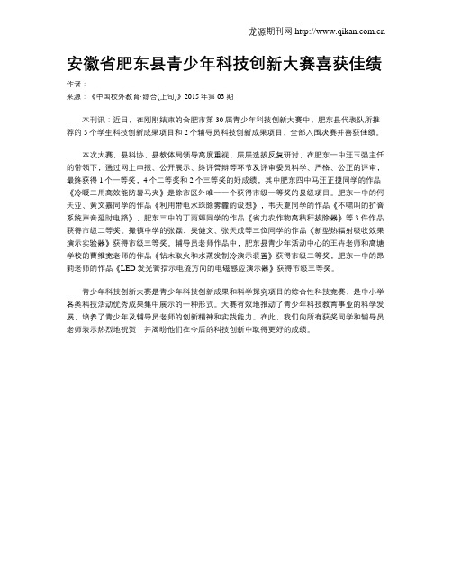 安徽省肥东县青少年科技创新大赛喜获佳绩