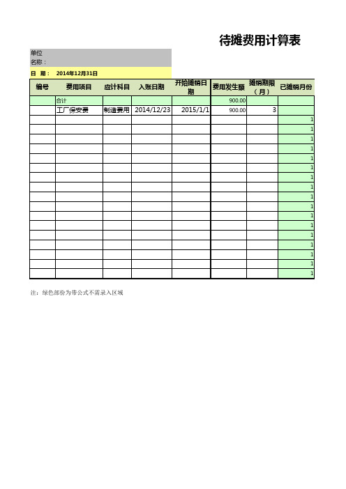 待摊费用自动计算表(带公式)