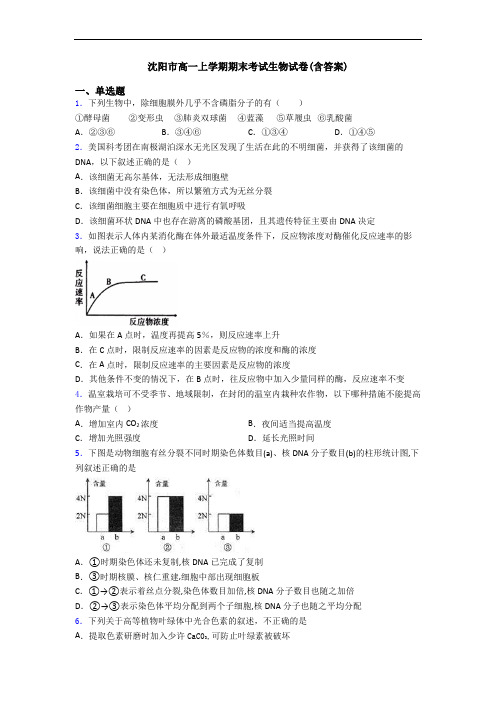 沈阳市高一上学期期末考试生物试卷(含答案)