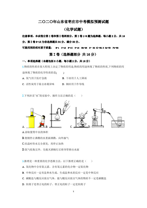 2020年山东省枣庄市中考模拟化学试题(原卷版)