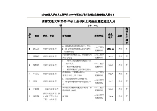 西南交通大学土木工程学院导师2009名单