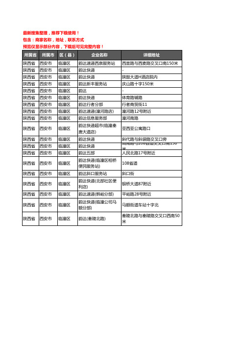 新版陕西省西安市临潼区韵达快递企业公司商家户名录单联系方式地址大全19家