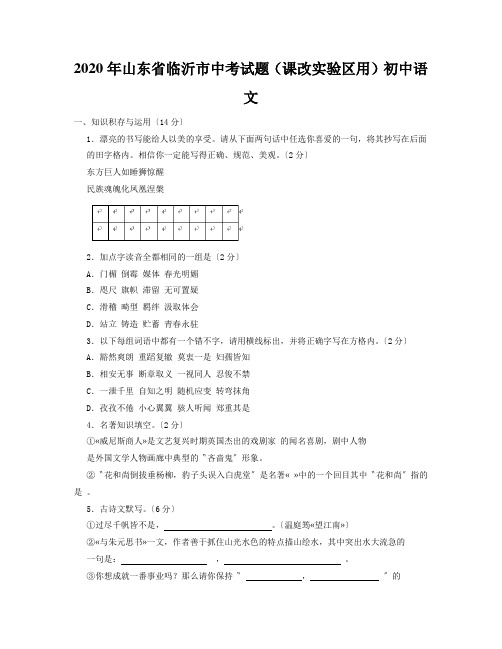 2020年山东省临沂市中考试题(课改实验区用)初中语文