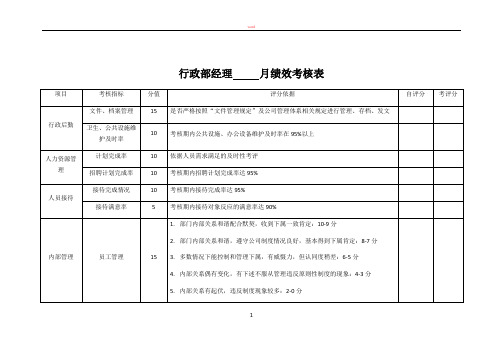 行政部员工绩效考核表