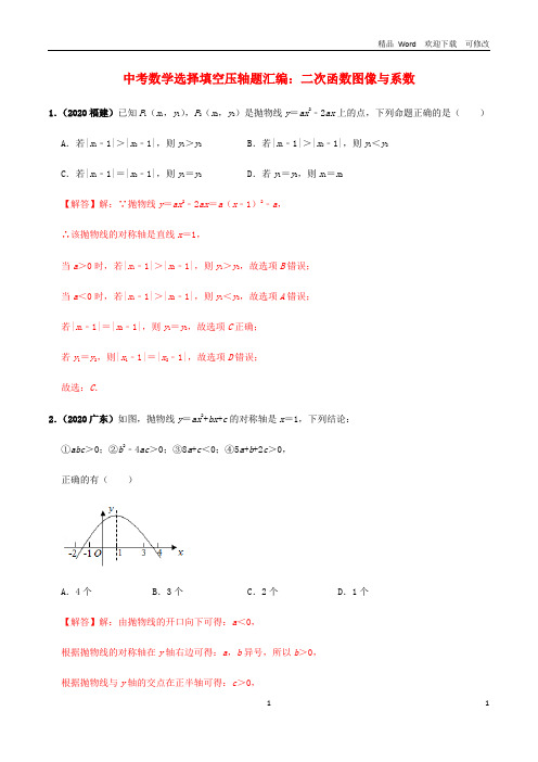 2021年中考数学选择填空压轴题汇编二次函数图像与系数含解析