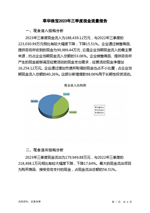 002731萃华珠宝2023年三季度现金流量报告