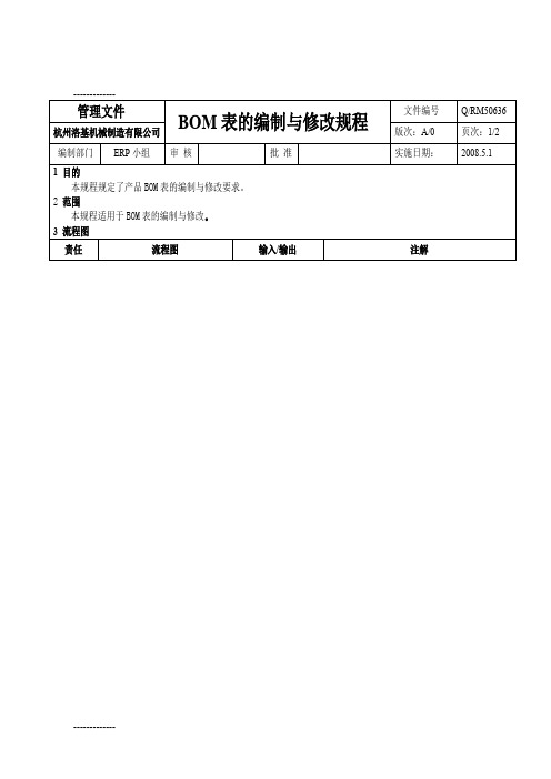 [整理]BOM表的编制与修改规程