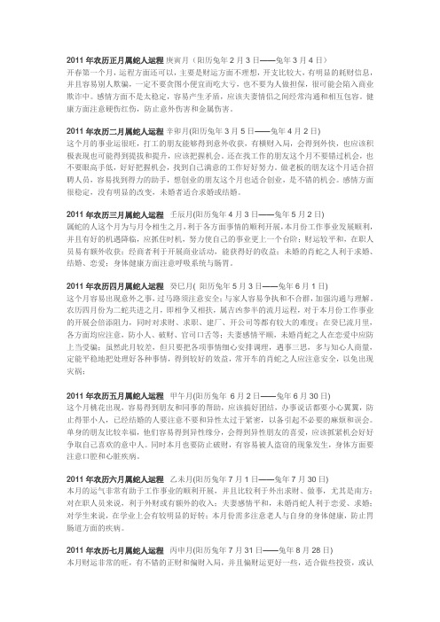 2011年农历正月属蛇人运程