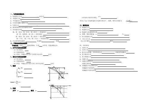 匀变速直线运动、平抛、圆周、机械能公式