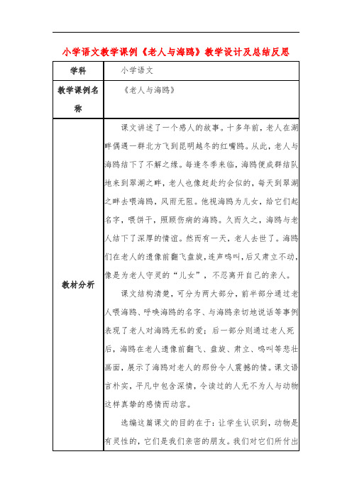 小学语文教学课例《老人与海鸥》教学设计及总结反思