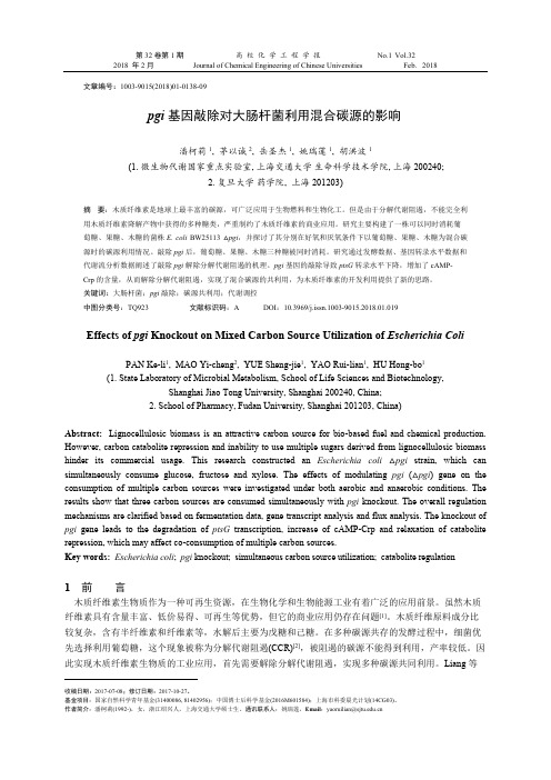 pgi基因敲除对大肠杆菌利用混合碳源的影响