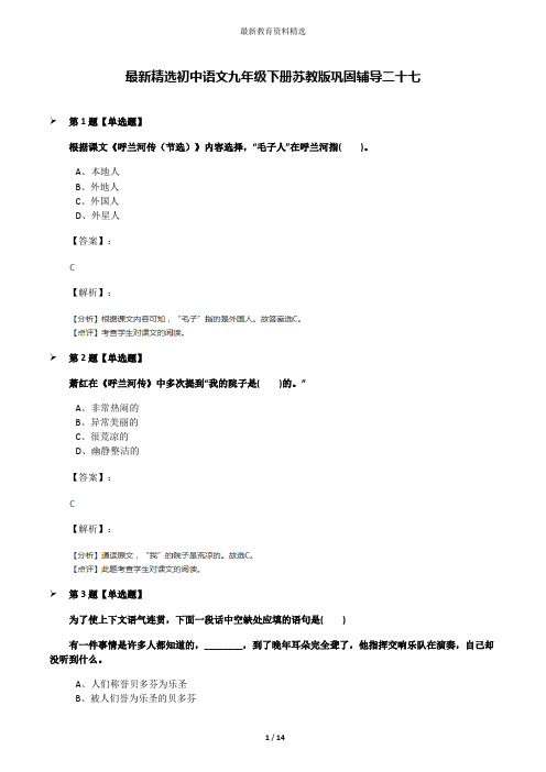 最新精选初中语文九年级下册苏教版巩固辅导二十七