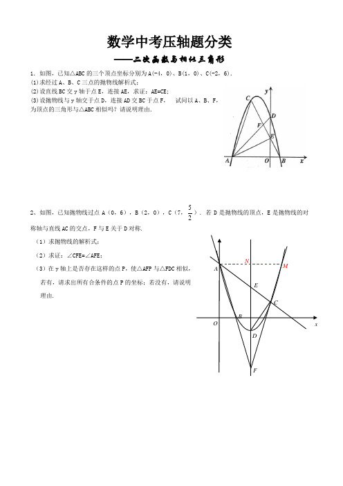 数学中考压轴题分类1——二次函数与相似三角形