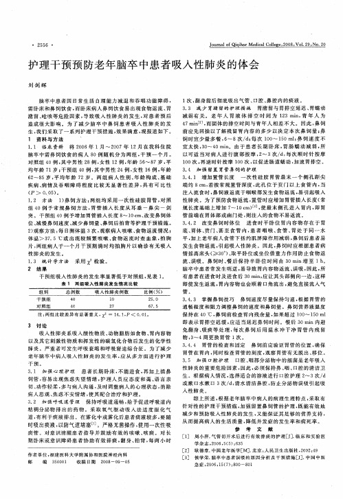 护理干预预防老年脑卒中患者吸入性肺炎的体会