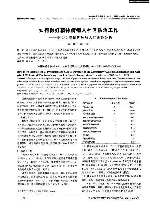 如何做好精神病病人社区防治工作—附232例精神病病人的调查分析