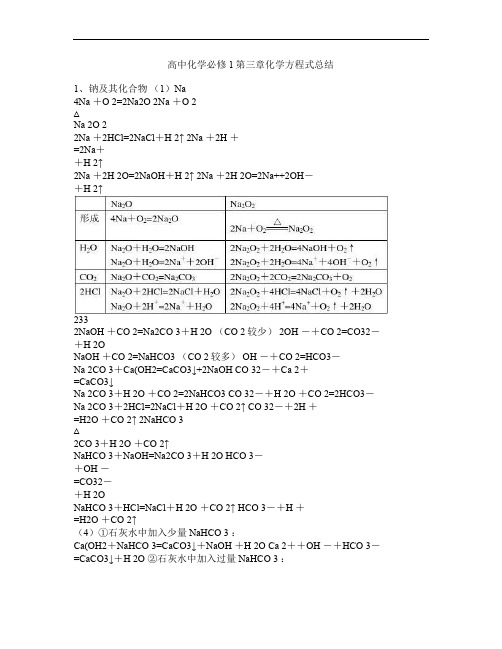 高中化学必修1第三章化学方程式总结