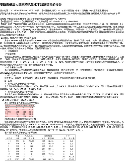 安康市健康人群麻疹抗体水平监测结果的报告
