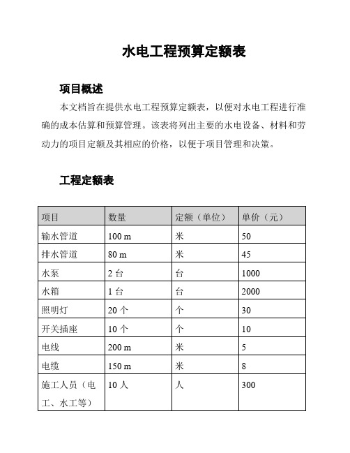 水电工程预算定额表