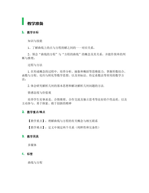 2.1曲线与方程 教学设计 教案概要