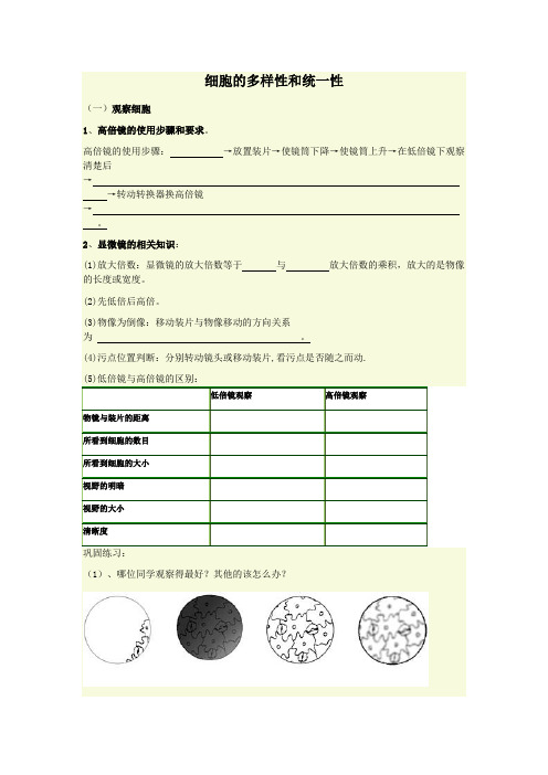 细胞的统一性与多样性学案