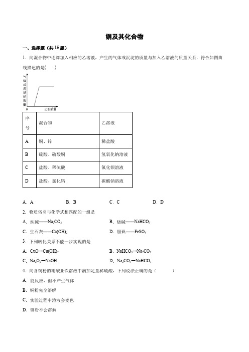 2022届高三化学二轮复习专题练——铜及其化合物有答案