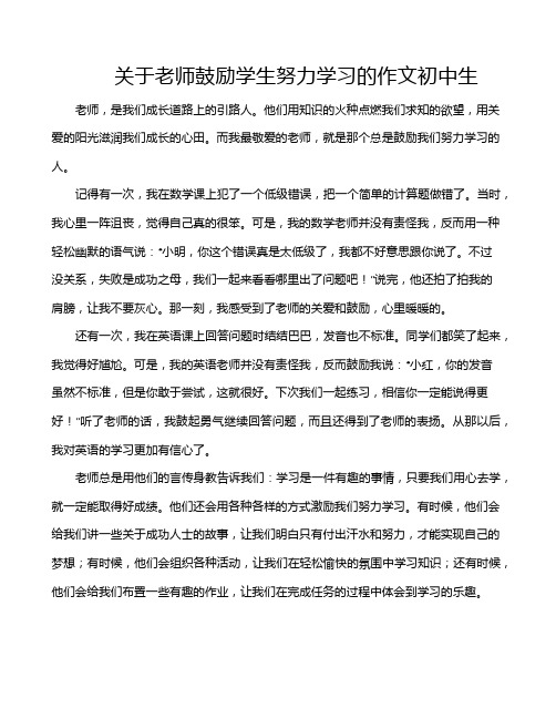 关于老师鼓励学生努力学习的作文初中生