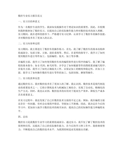 数控在校实习报告范文