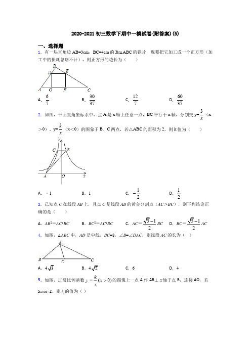 2020-2021初三数学下期中一模试卷(附答案)(5)