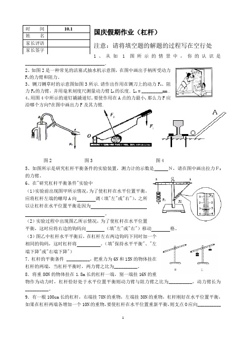 苏科版 国庆假期作业1杠杆与滑轮练习