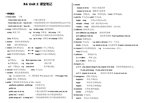 江苏牛津初中英语9A Unit2课堂笔记