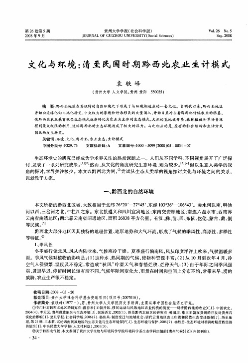 文化与环境：清至民国时期黔西北农业生计模式