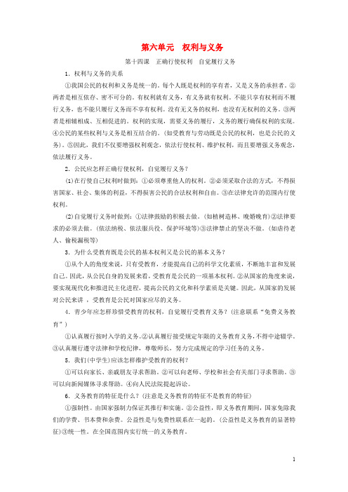 广东省中考政治 第六单元 权利与义务复习考点背诵本